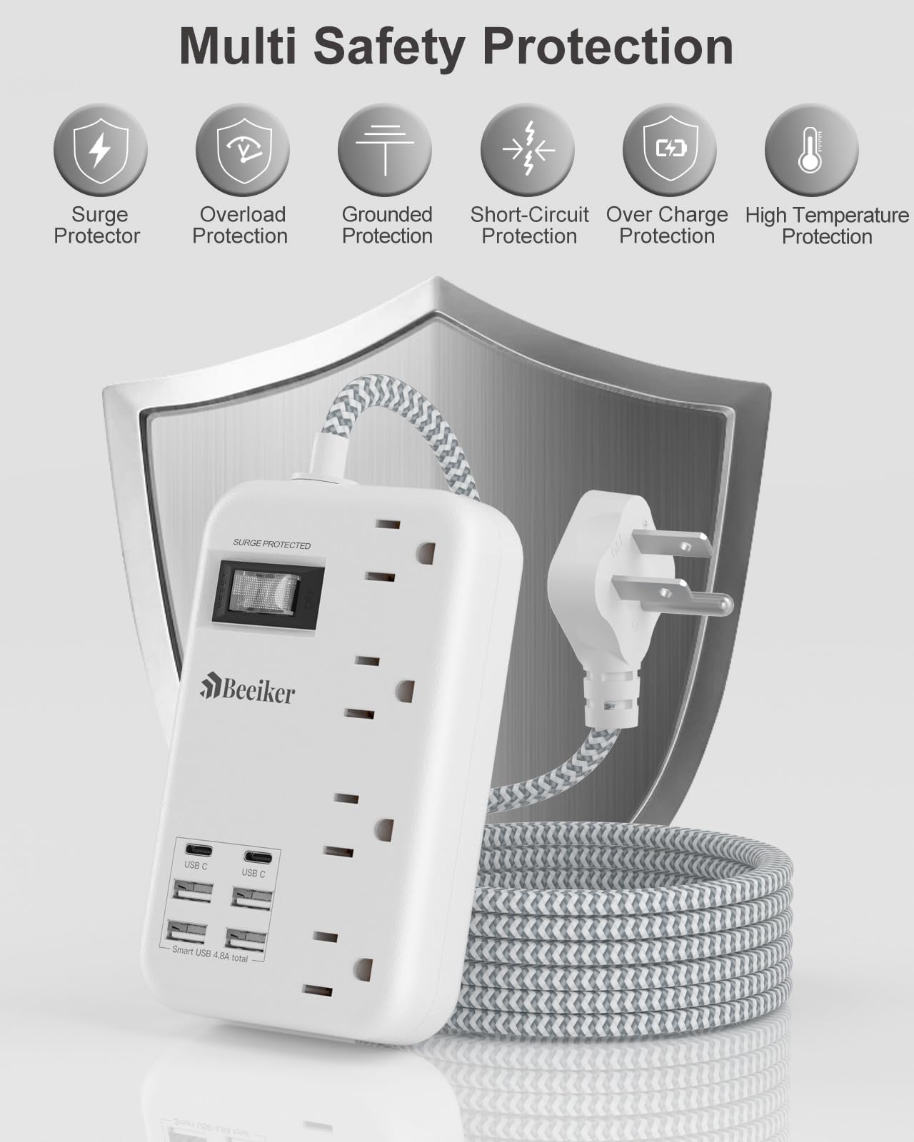 Beeiker desktop setup showing slim plug saving space