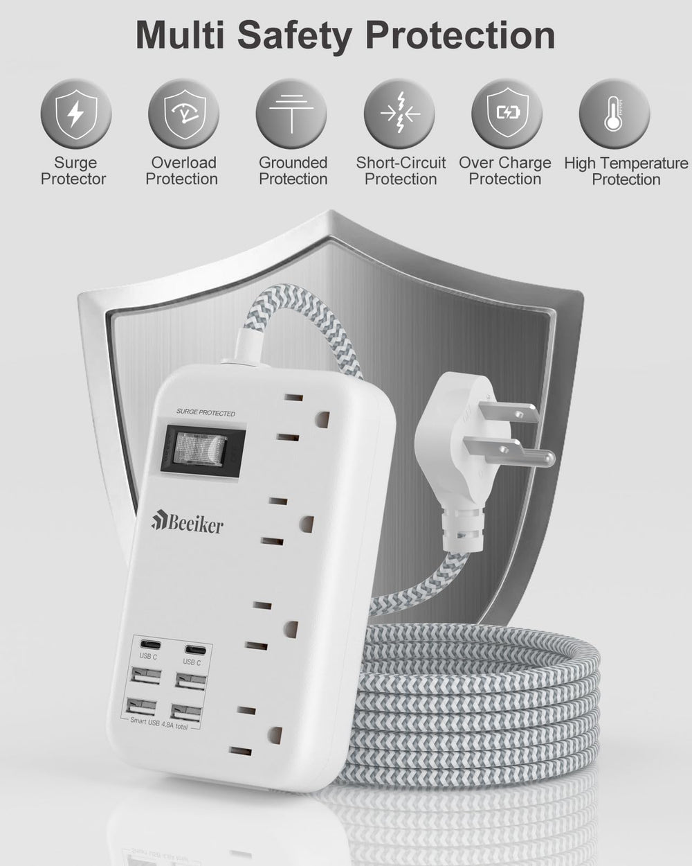 Beeiker desktop setup showing slim plug saving space