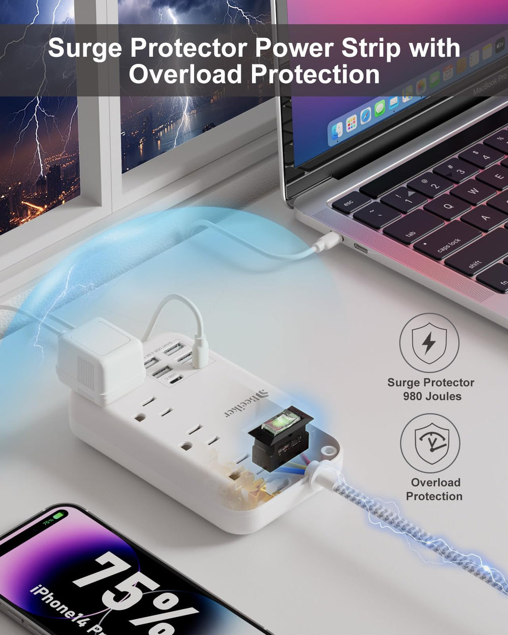 Beeiker flat plug neatly fits behind furniture for compact setups