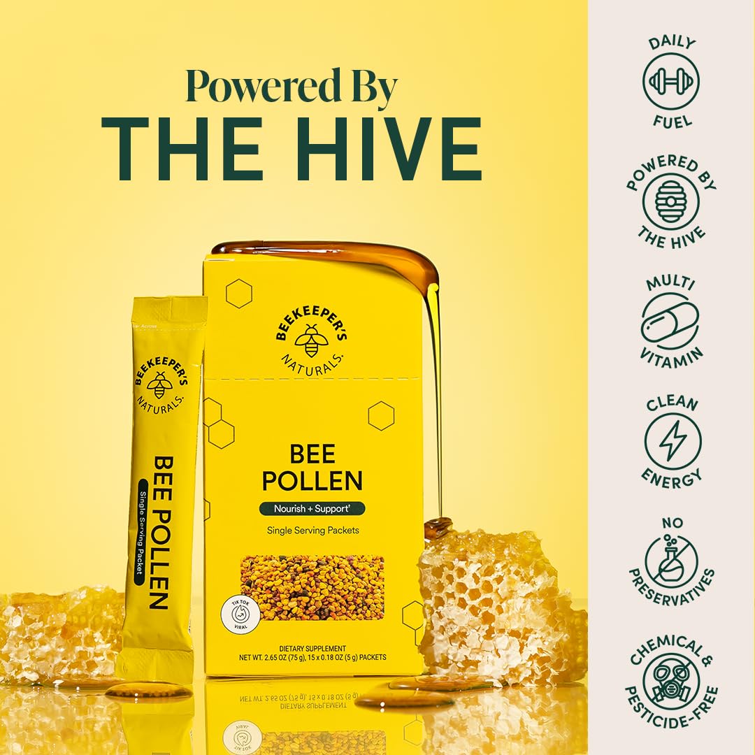 Beekeeper's Naturals bee pollen sticks serving scoop for convenient use