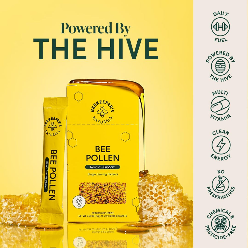 Beekeeper's Naturals bee pollen sticks serving scoop for convenient use