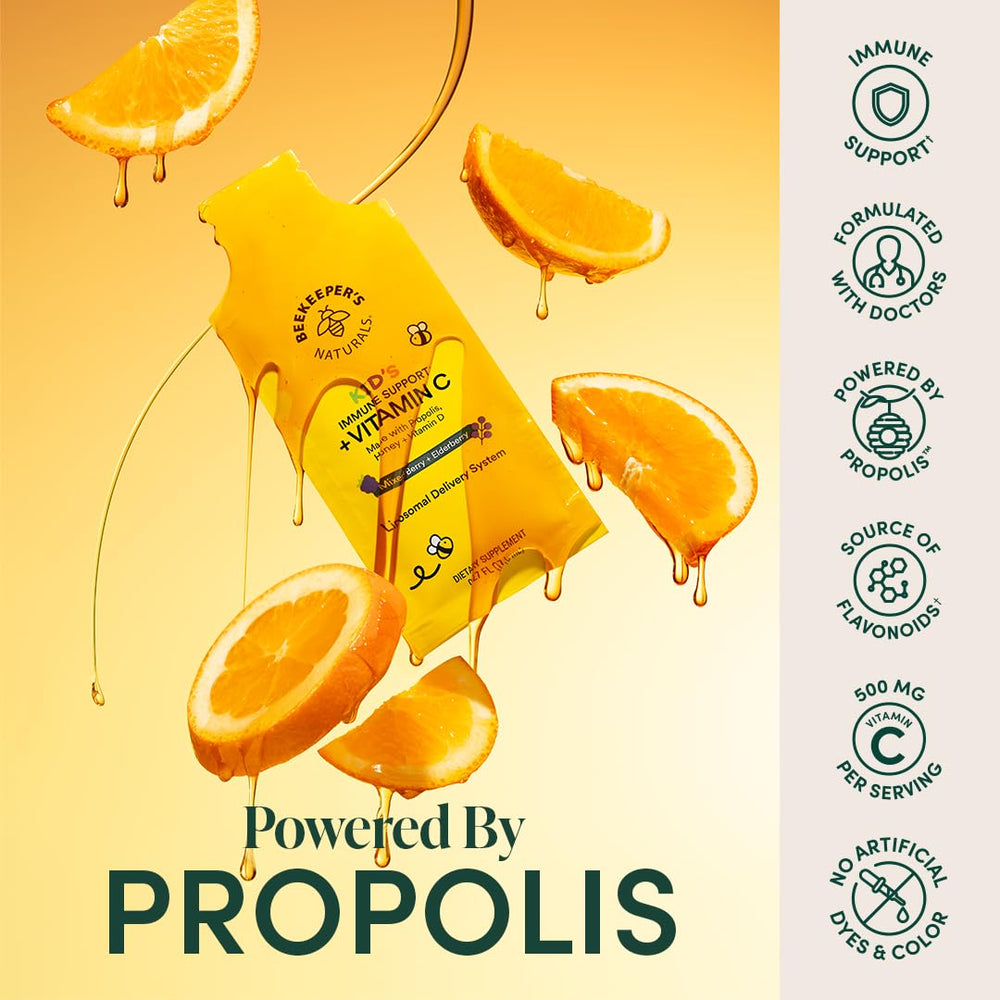 Beekeeper's Naturals kid-friendly dosing sachets for simple use.