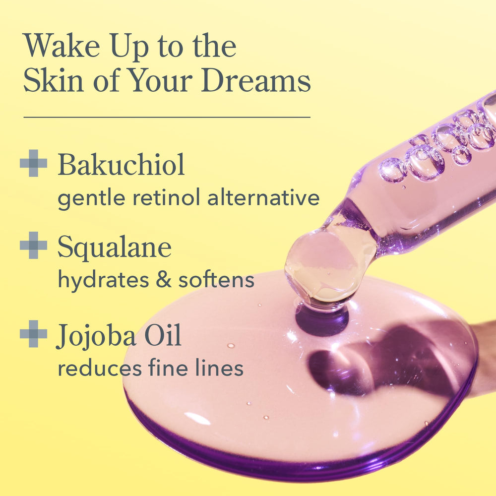 Beekman 1802 Dream Booster serum dropper showing gentle retinol alternative.