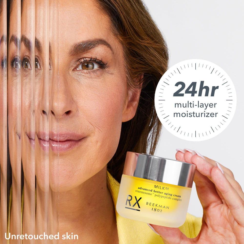 Beekman 1802 Firming effect closeup implies visible skin lift possibilities.