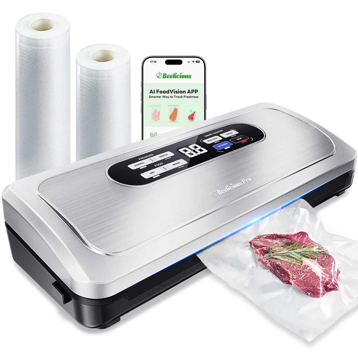 Beelicious Pro vacuum sealer in a compact design for space-saving kitchens.