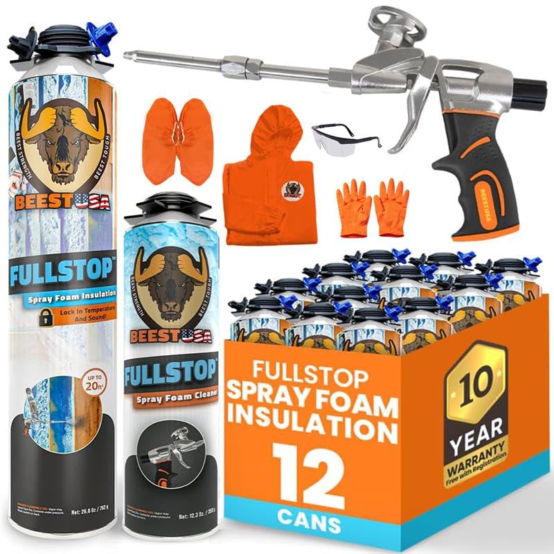 BEEST FullStop spray foam cans in a 12-pack for efficient wall and attic insulation.