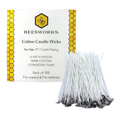 BEESWORKS 100-piece cotton wick 6in for clean, steady candle burning