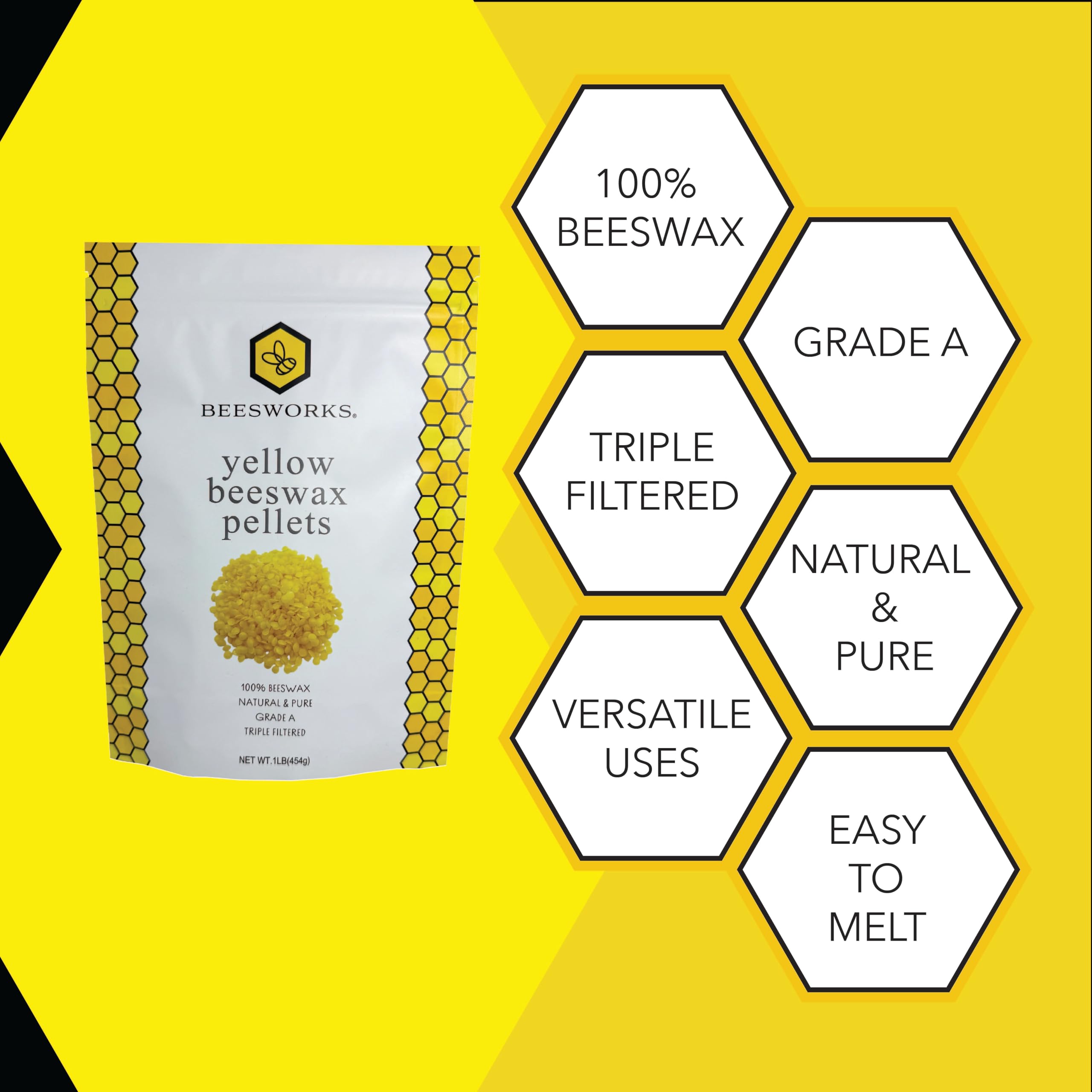 Beesworks beeswax pellets melt quickly, ideal for lip balms and creams