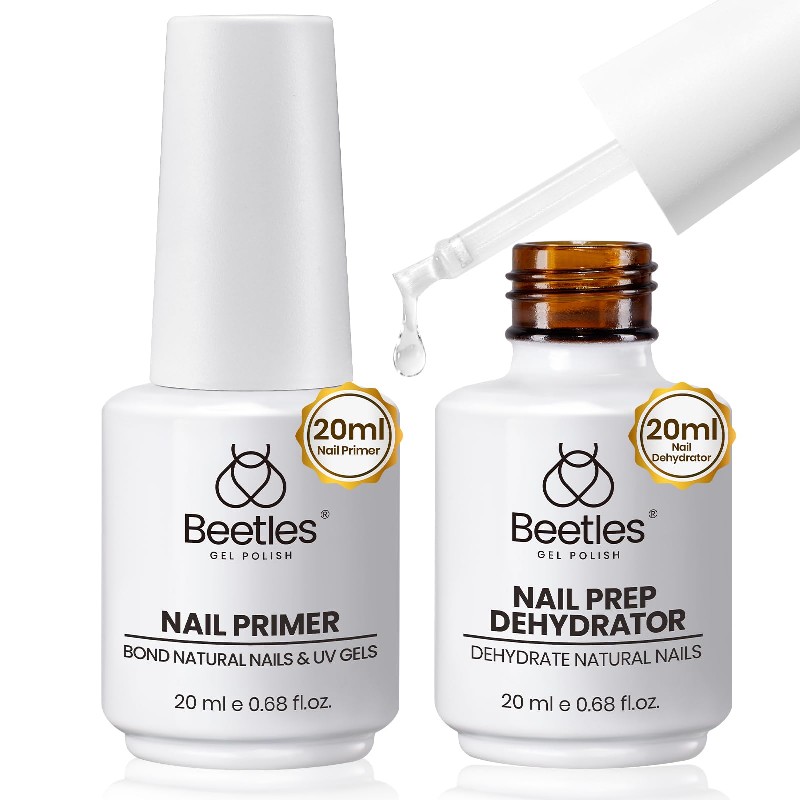 Beetles 20ml bottle front view showing large capacity for multiple nail preps.