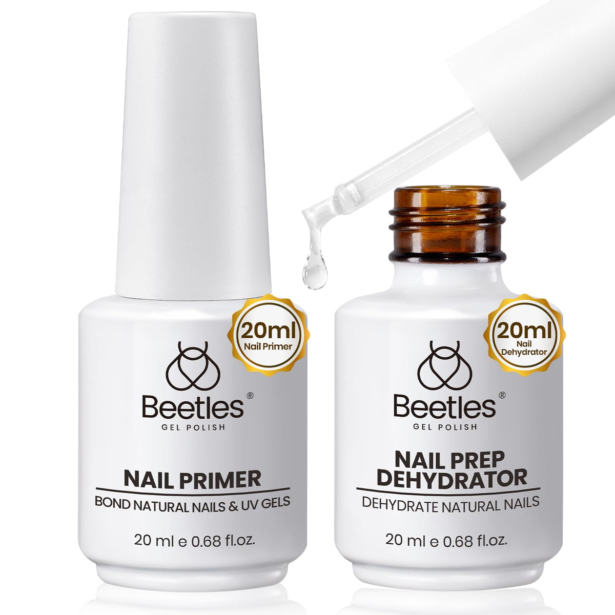 Beetles 20ml bottle front view showing large capacity for multiple nail preps.