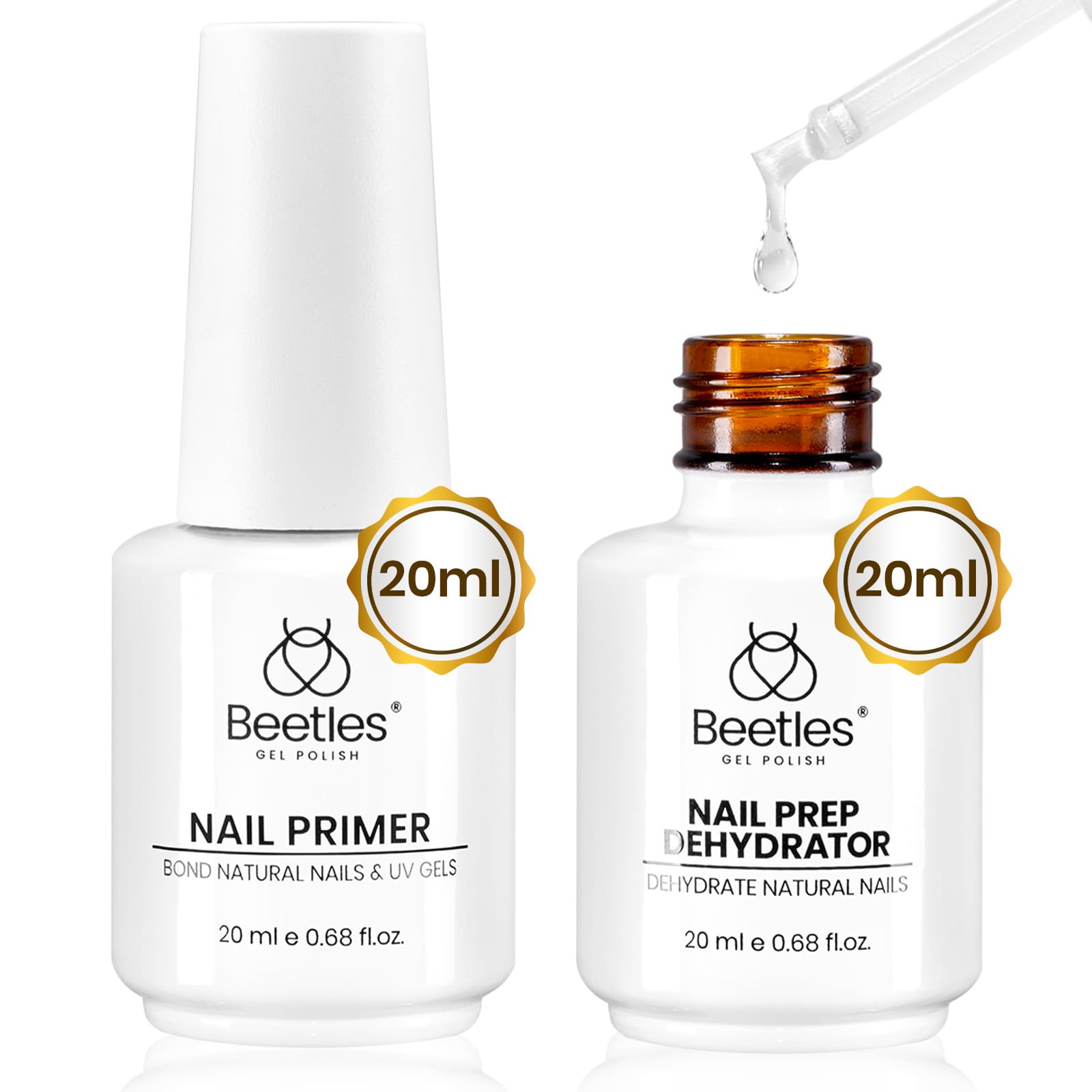 Beetles 20ml label close-up highlighting HEMA-free formula.