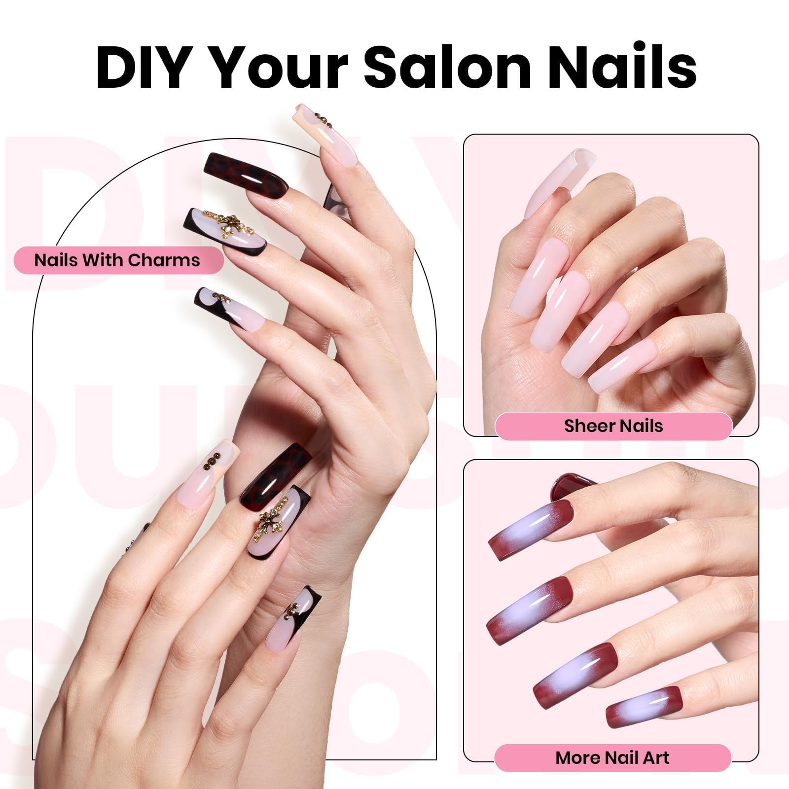 256 clear nail tips in 16 sizes for precise, natural-looking fit.