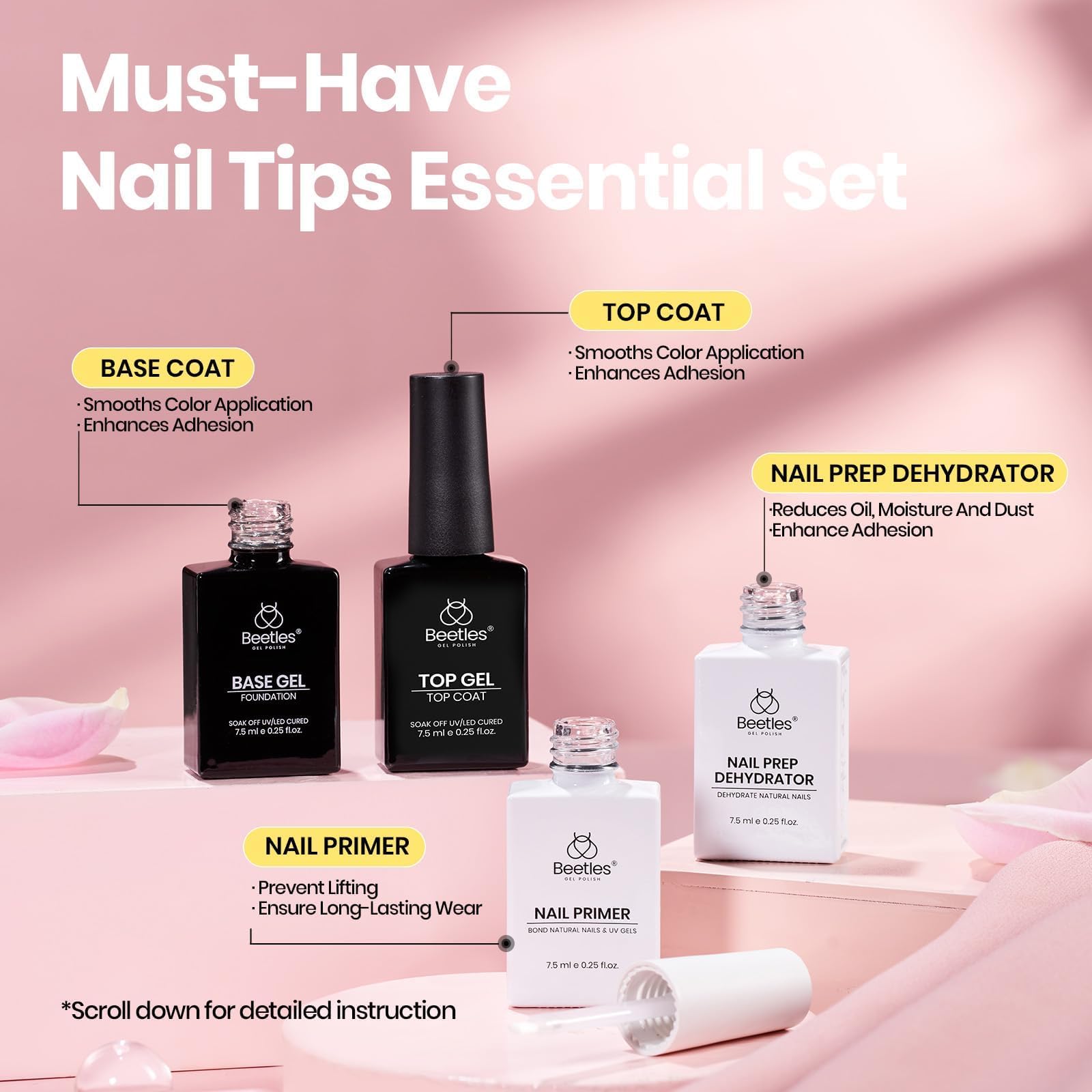 Beetles base coat and top coat 7.5ml provide long-lasting shine and protection.