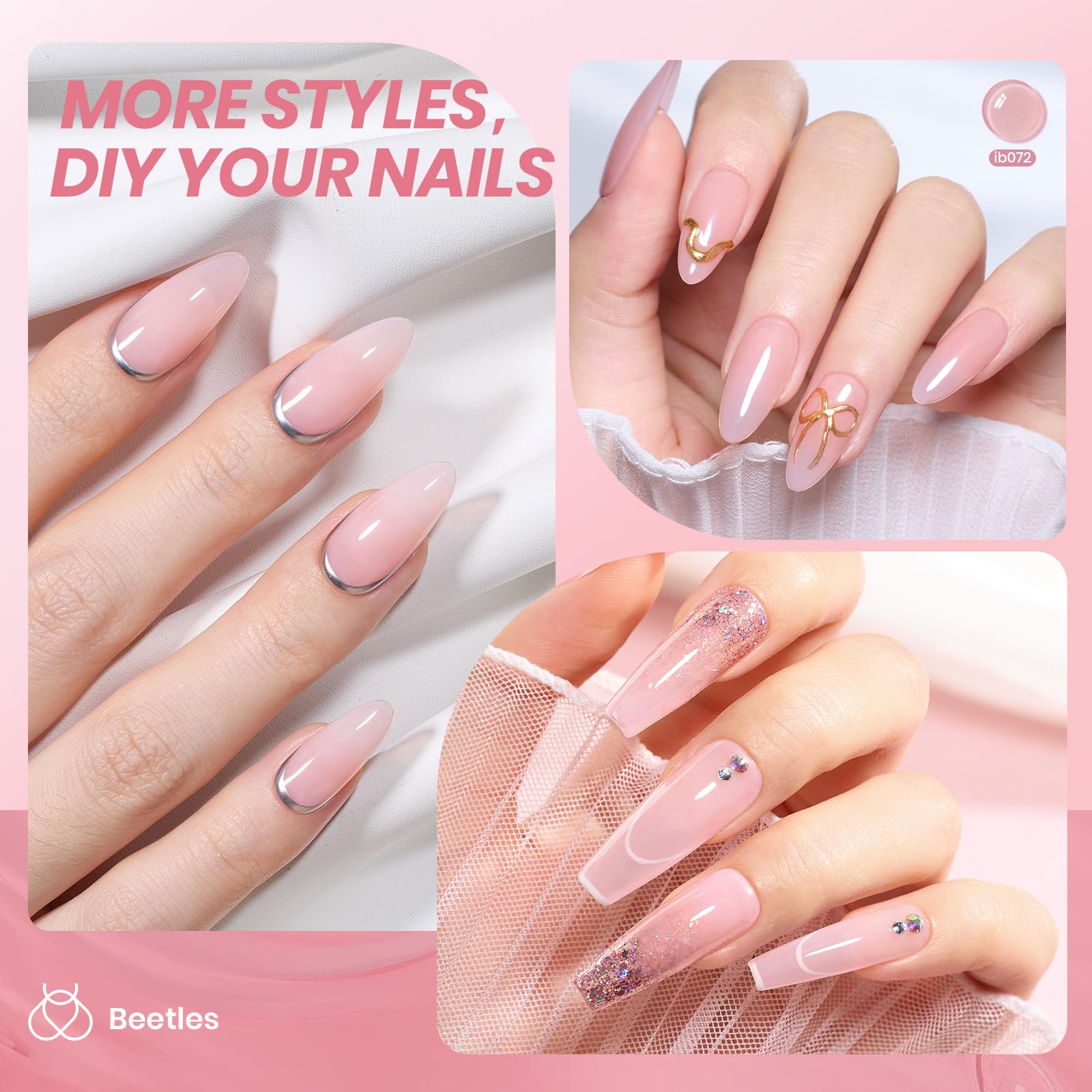Beetles Base color nude-pink nails ready for easy daily manicures.