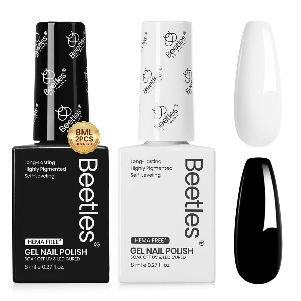 Beetles Black White Gel Polish Kit with two colors for versatile manicures.