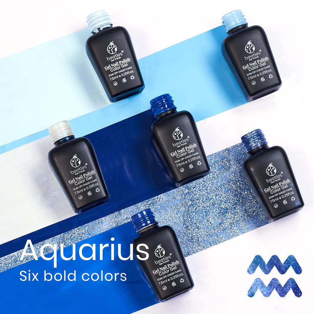 Beetles Aquarius Holy Water glitter collection swatch in blue hues.