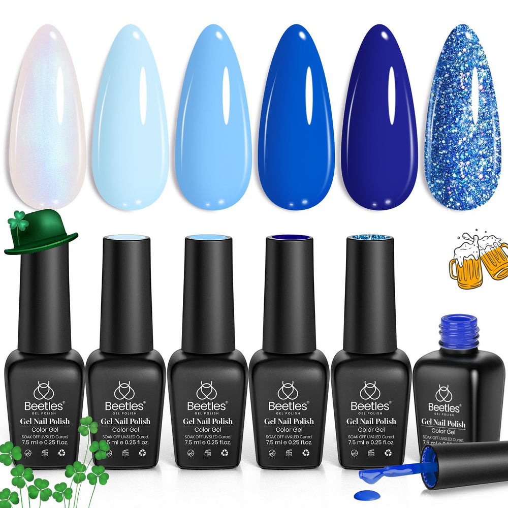 Beetles blue gel polish bottle with baby electric blue glitter.