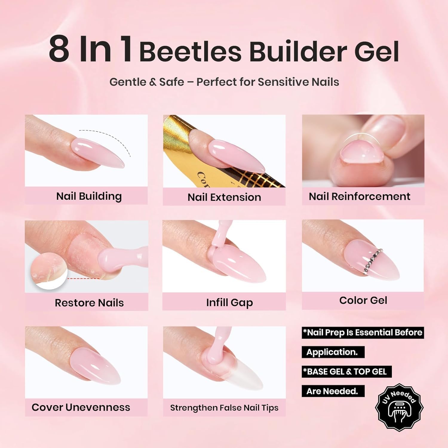 Beetles Builder Gel creates a strong apex for durable manicures