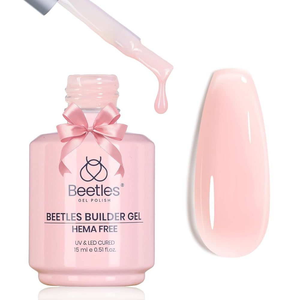 Beetles Builder Gel HEMA Free pink bottle for smooth base and long-lasting nails