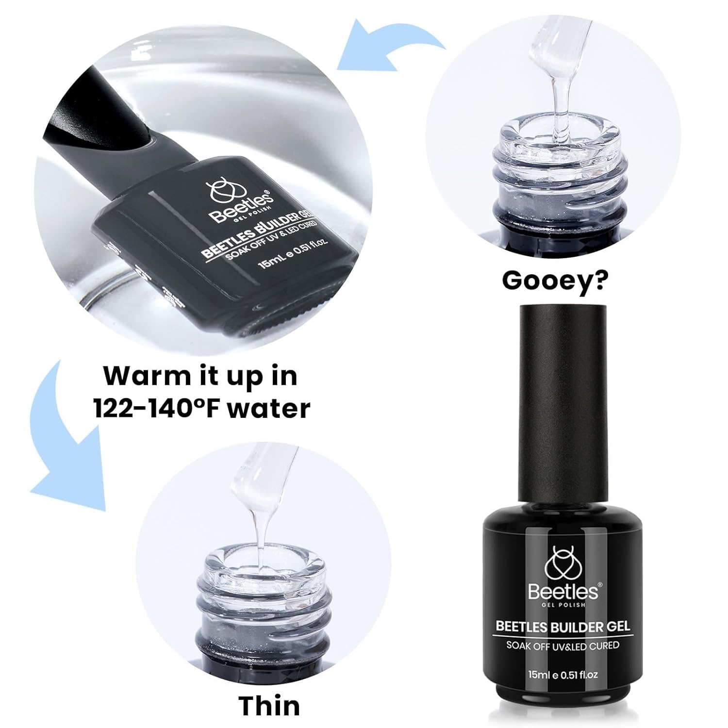 Beetles Builder Gel Set bubble-free brush aiding smooth application