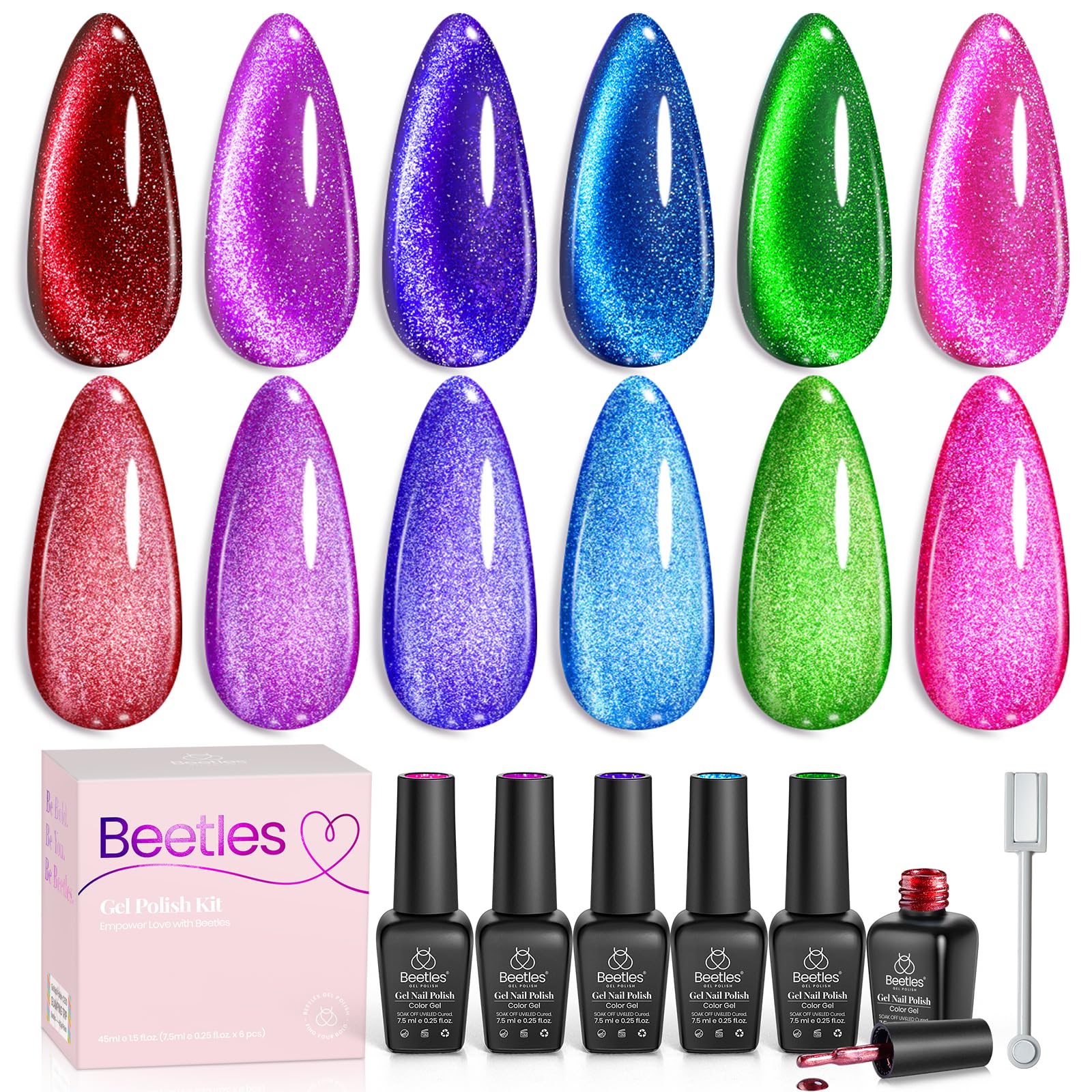 Beetles Cat Eye Nail Polish Purple showing magnetic shimmer for bold style