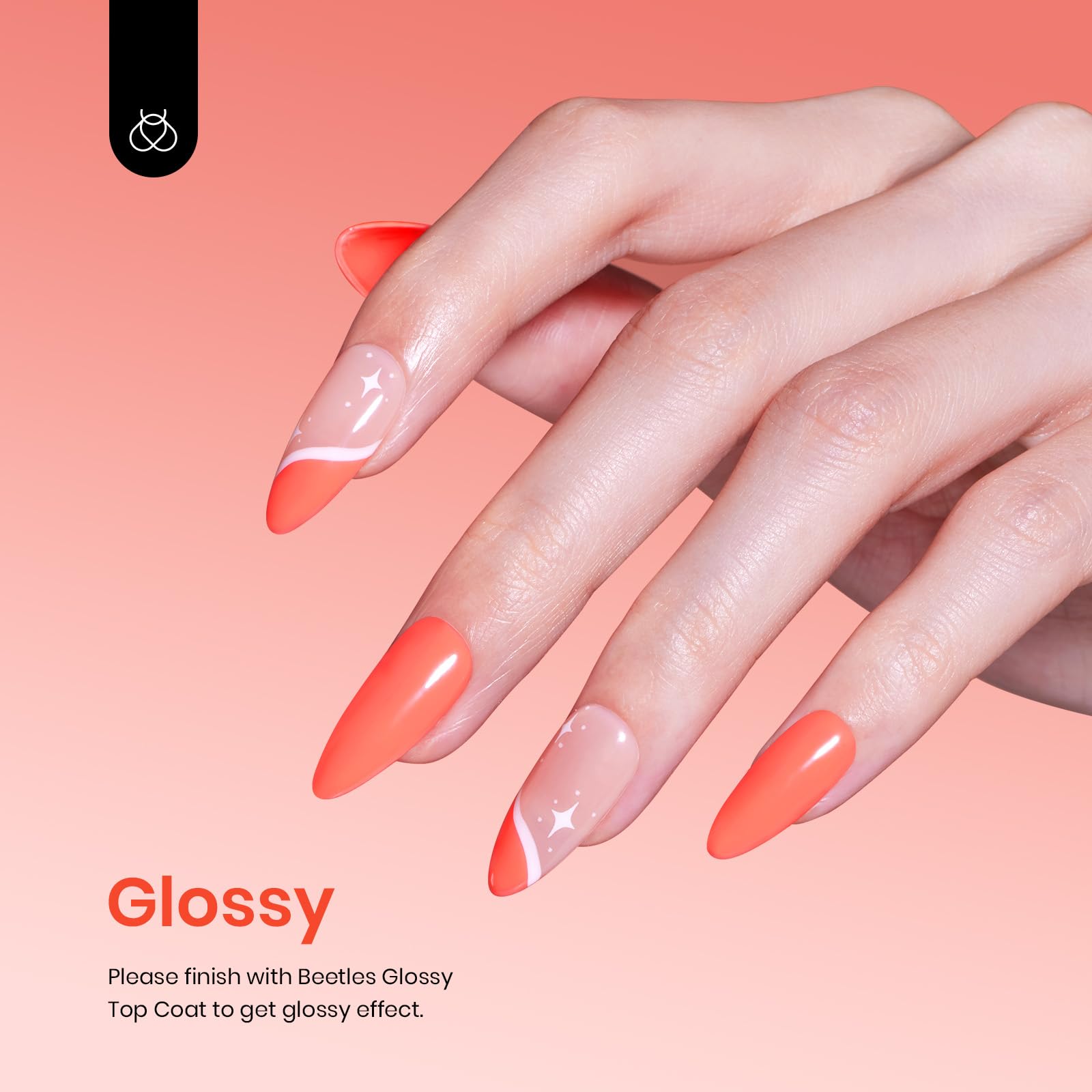 Beetles Coral Orange gel polish color swatch shows peach-orange shade for versatile looks.