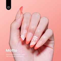 Beetles Coral Orange gel polish nails demonstrate easy, self-leveling application.