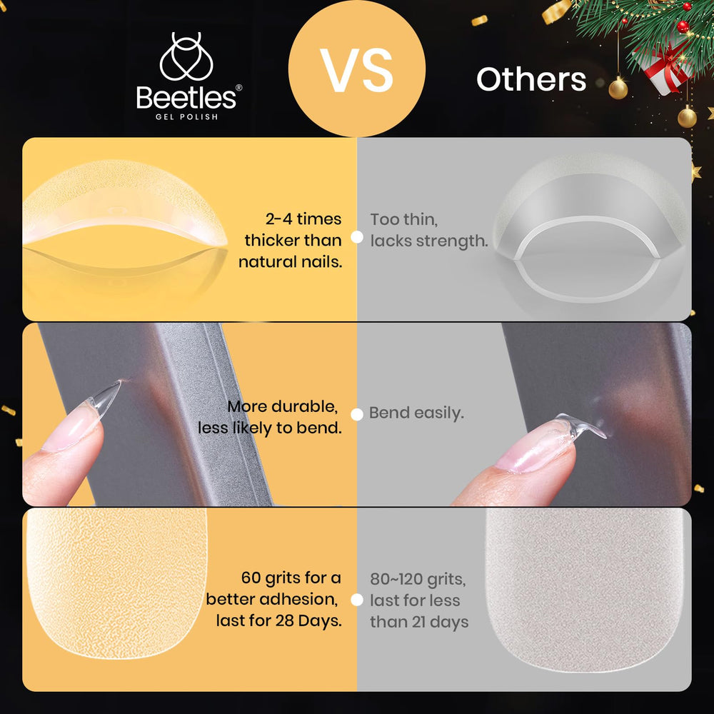 Beetles full-cover tips, pre-shaped and low odor for comfortable wear.