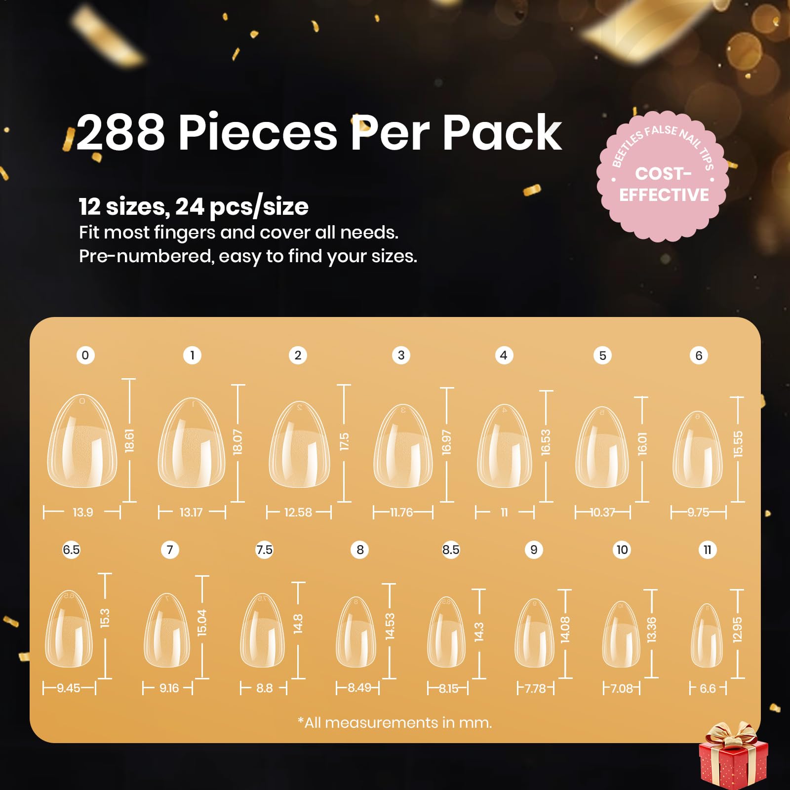 Beetles 288-piece set with 12 sizes for professional or at-home use.