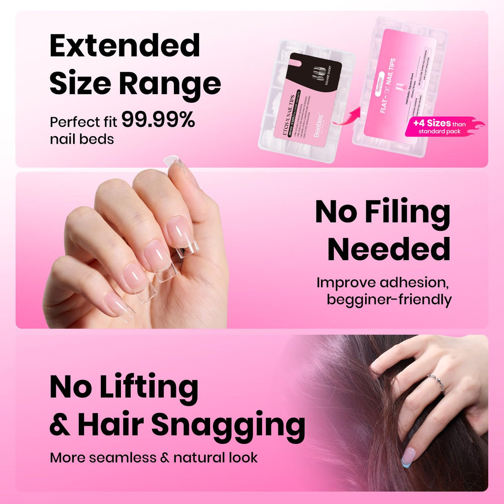 Beetles Etch-X Soft Gel Tips emphasizing breathable PMMA for at-home use.