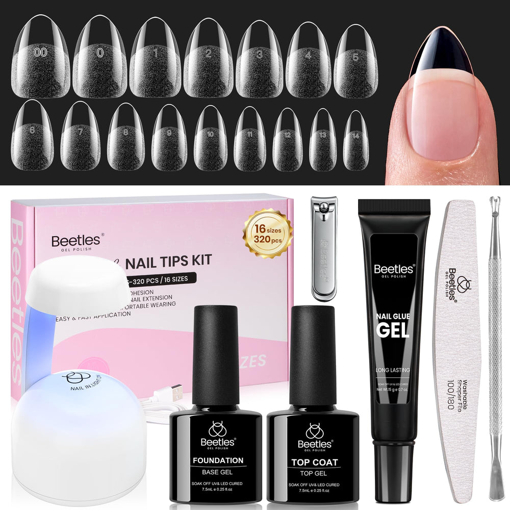 Beetles Gel Nail Kit Flat-X Almond Short Tips provide precise, comfortable at-home manicures.