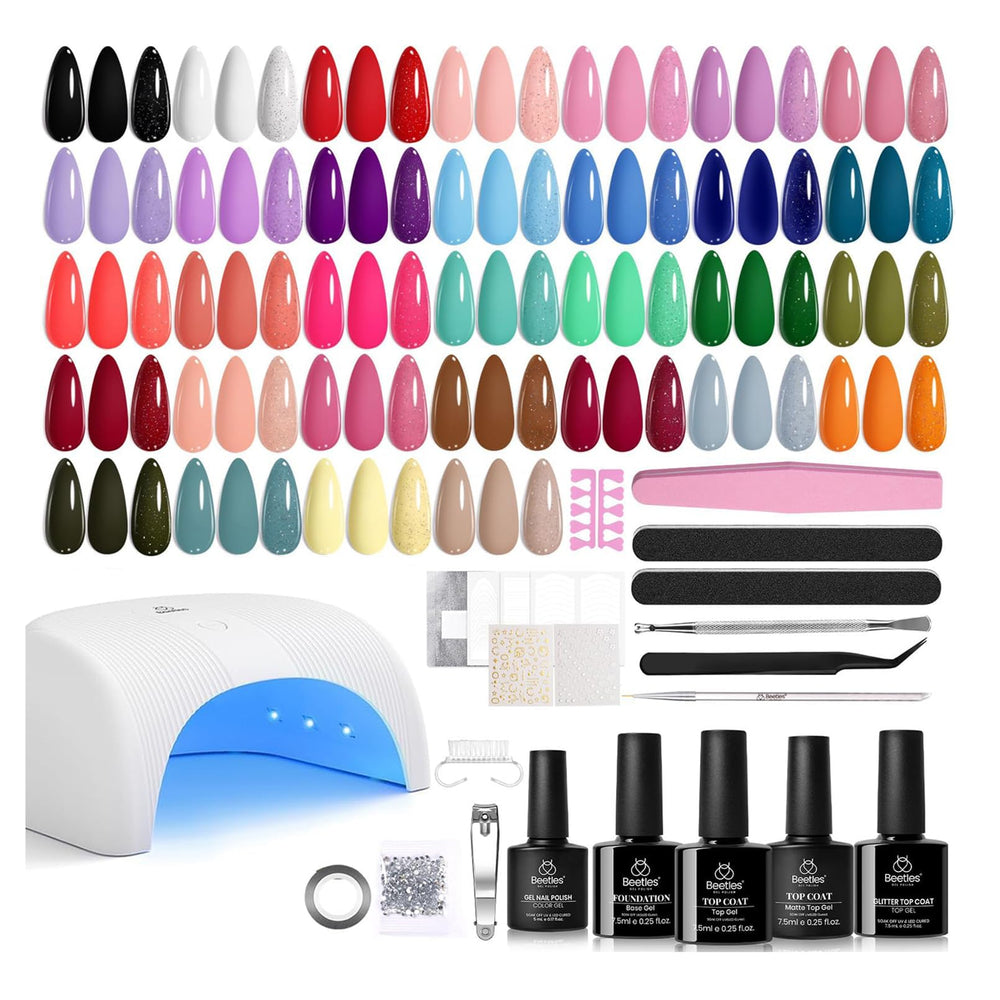 Beetles gel nail polish kit with UV light for at-home manicure setup
