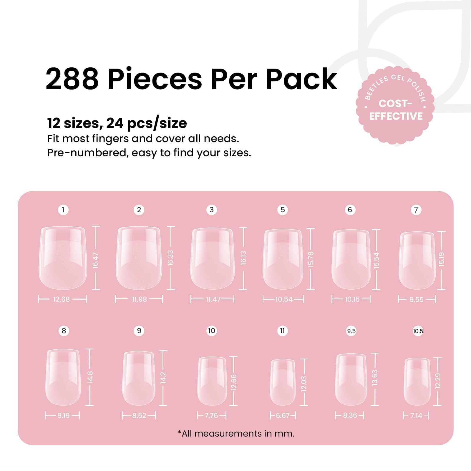 Beetles Gel Nail Tips 12-size range helps you find the perfect fit quickly.