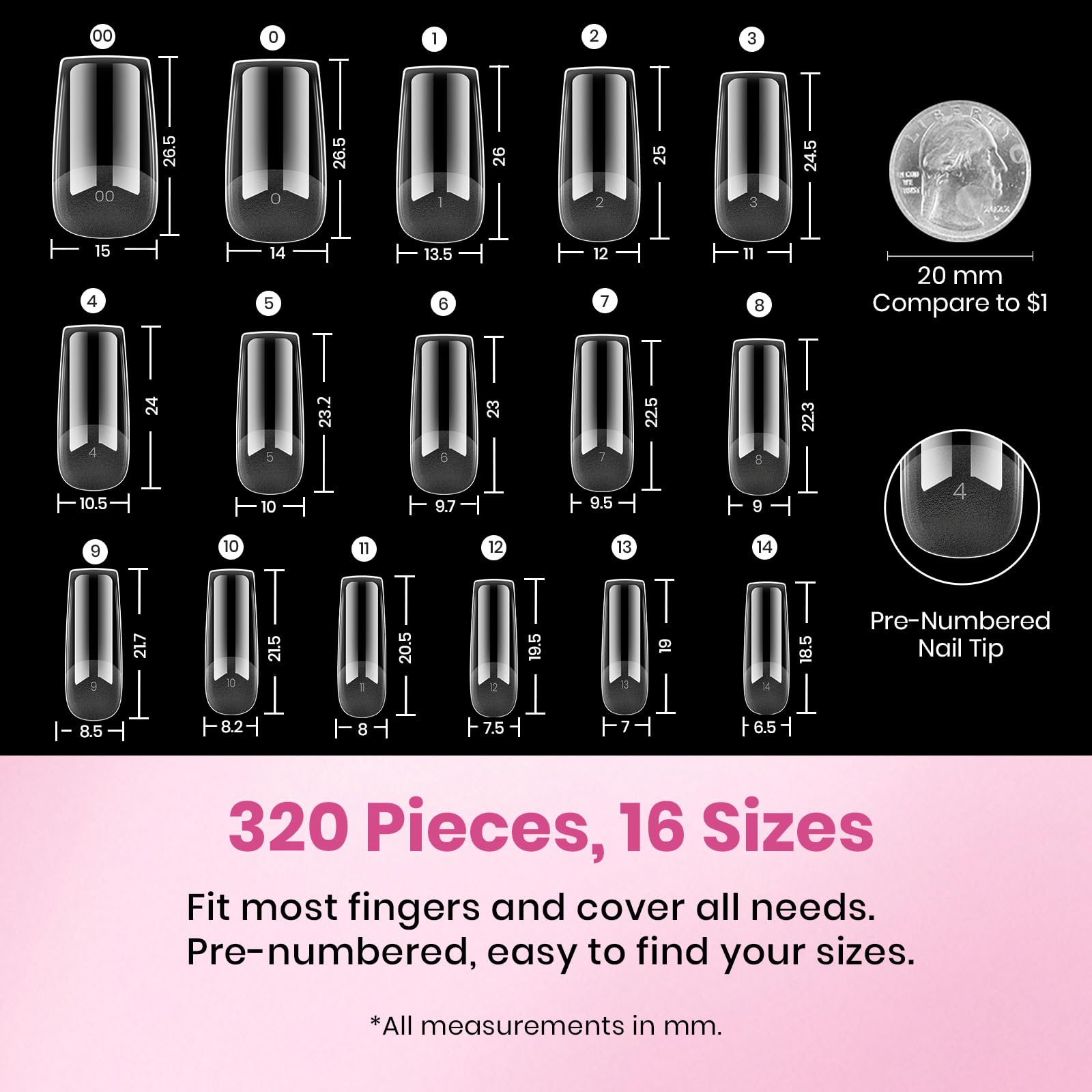 Beetles Gel Nail Tips clear full-cover design suitable for DIY nail art.