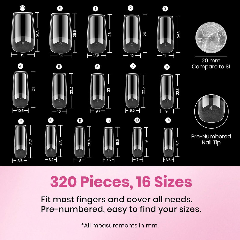 Beetles Gel Nail Tips clear full-cover design suitable for DIY nail art.