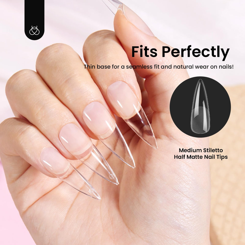 Beetles pre-shaped tips for quick at-home DIY extensions.