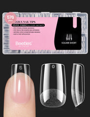 Beetles Gel Nail Tips Etch-X square short full cover in use for durable wear