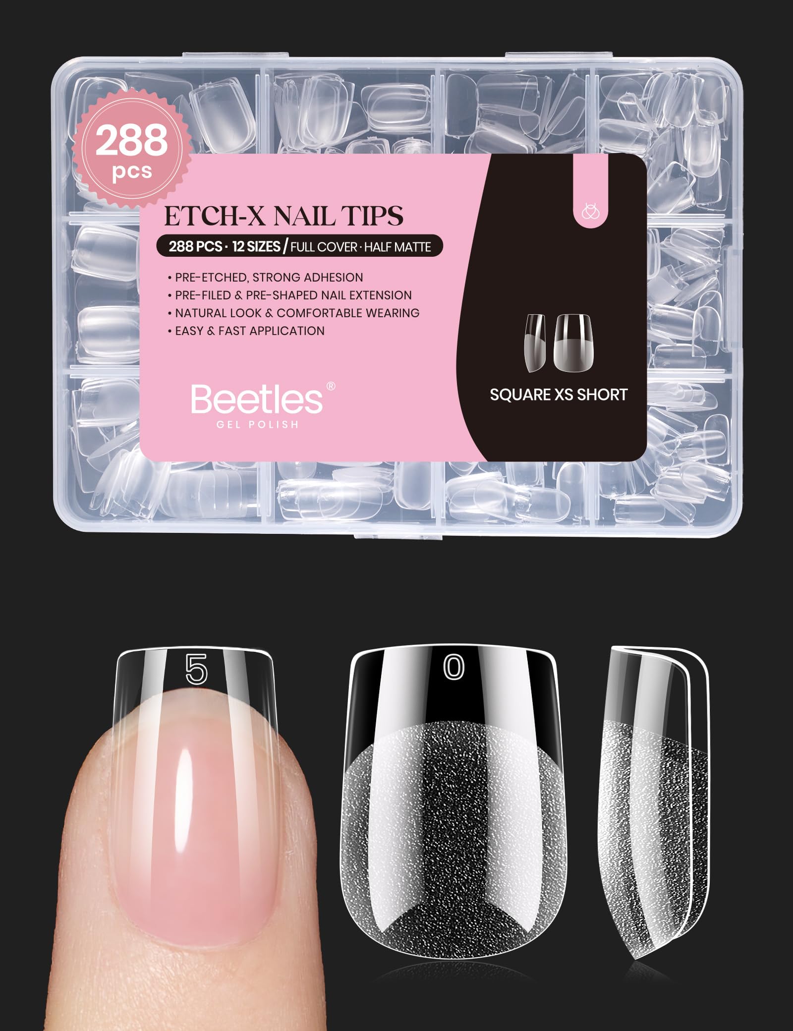 Beetles Gel Nail Tips extra-short square top view for a long-lasting manicure.