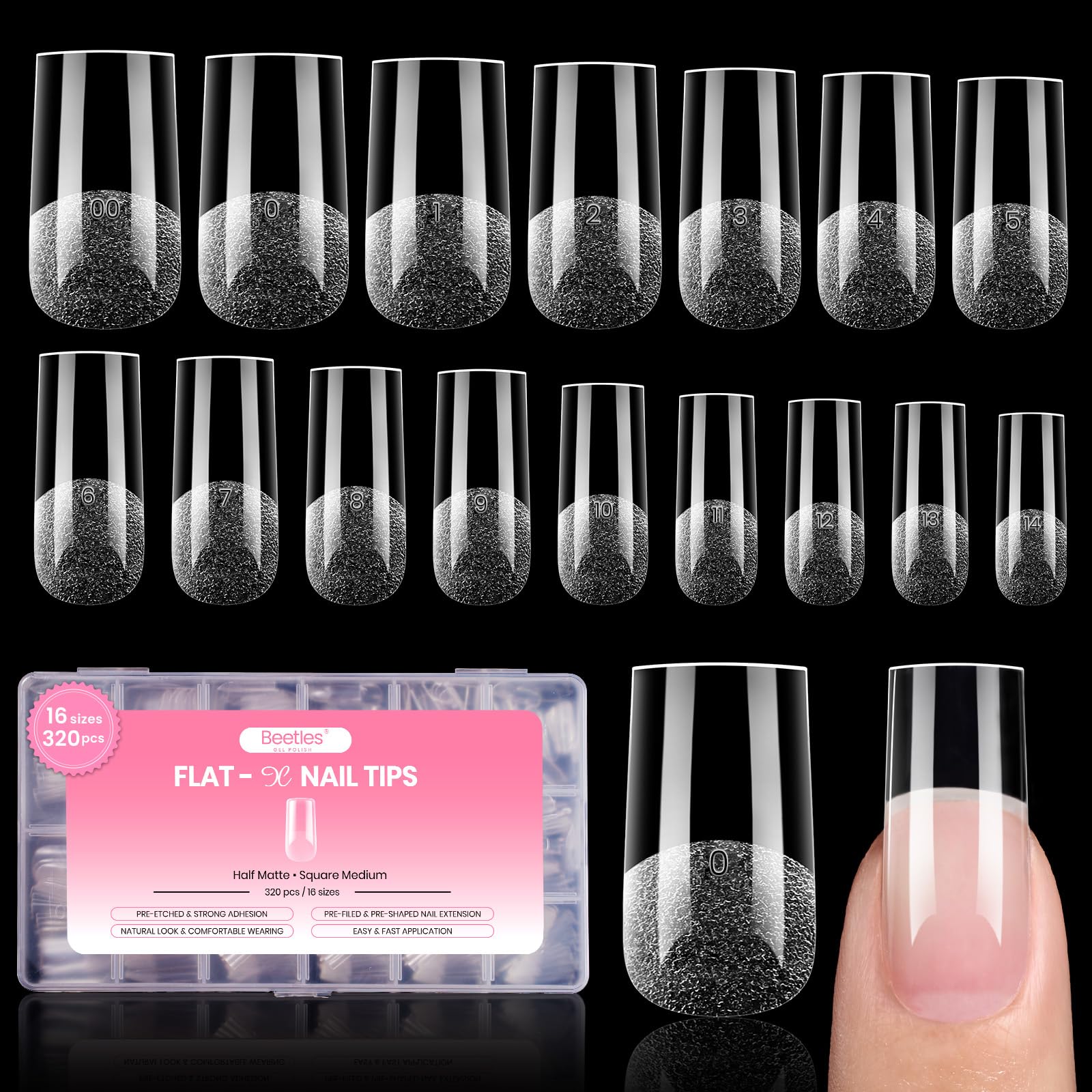 Beetles Gel Nail Tips flat-X-square medium for quick, precise full-cover extensions.