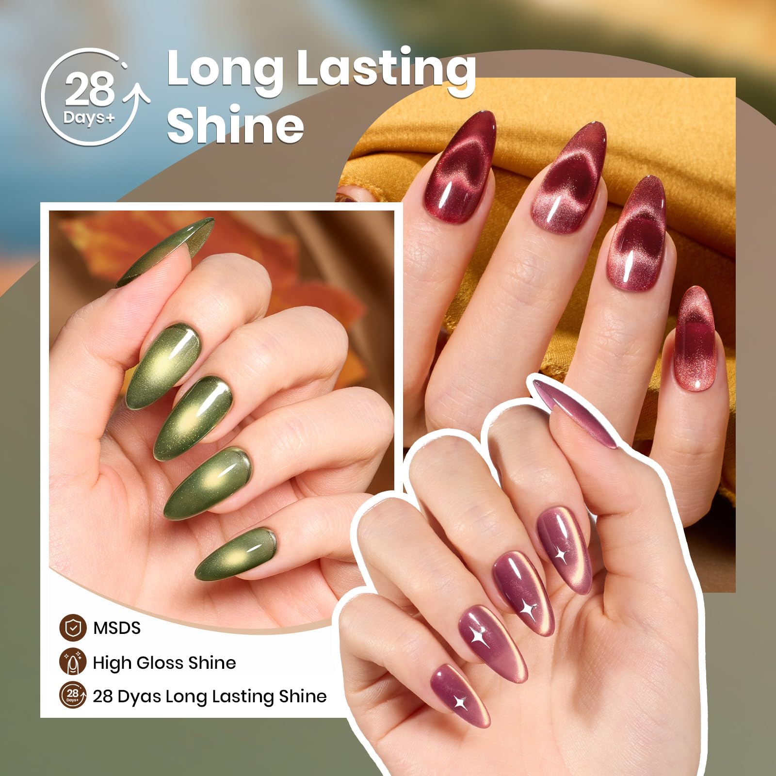 Beetles Gel Polish deep burgundy cat eye effect with fall tones.