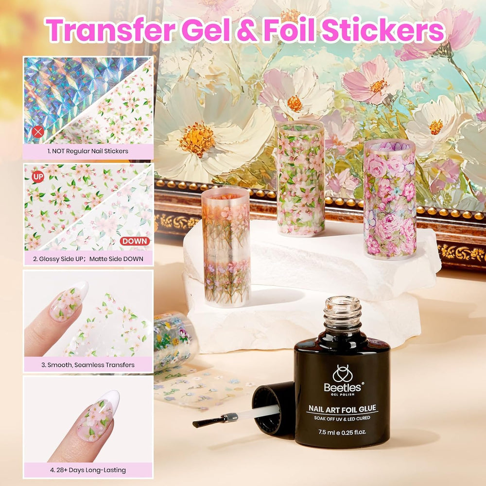 Beetles Gel Polish Kit base coat and top coat for a durable, glossy finish.