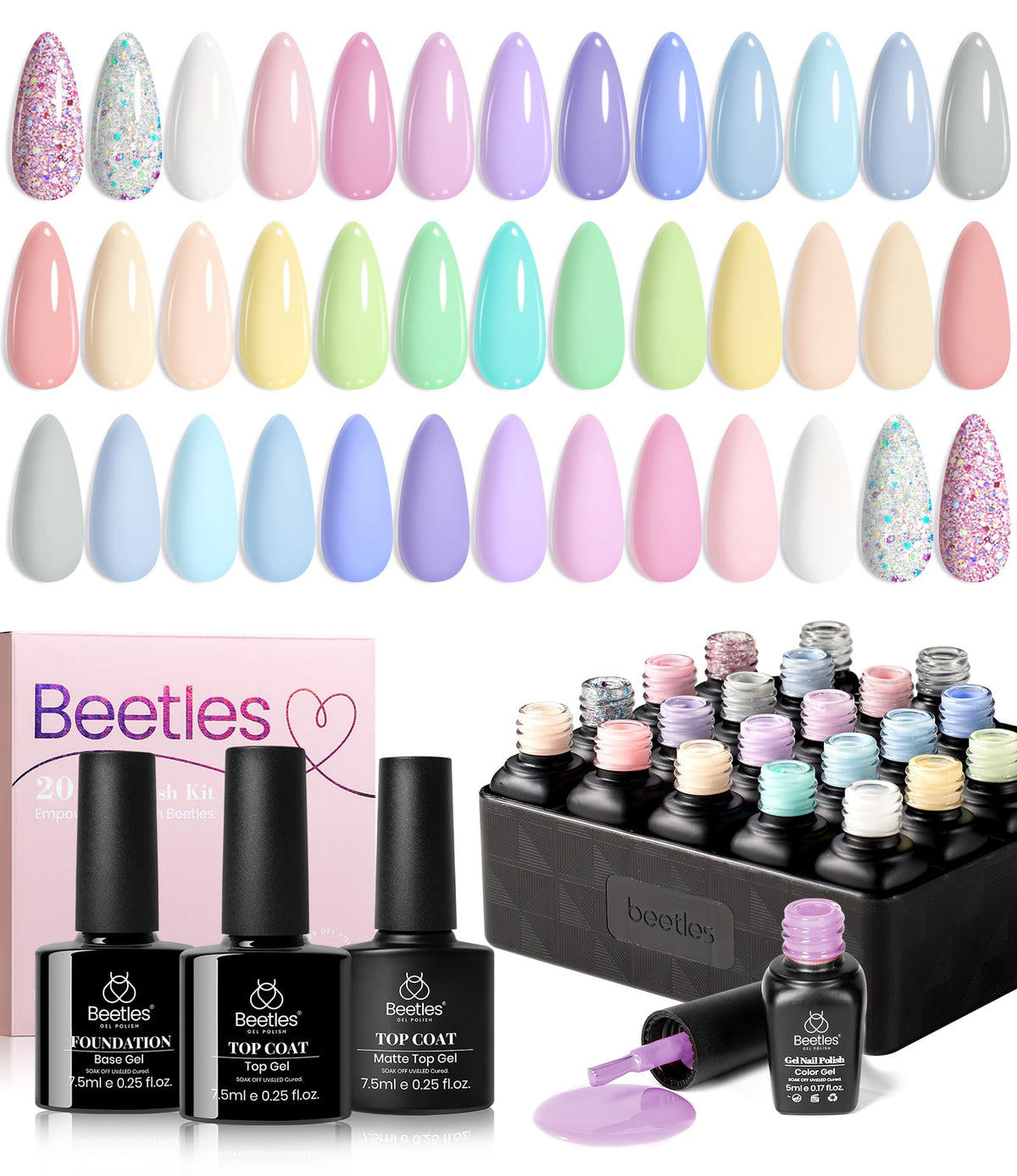 Beetles Gel Polish Set in macaroon colors for vibrant nail art inspiration.