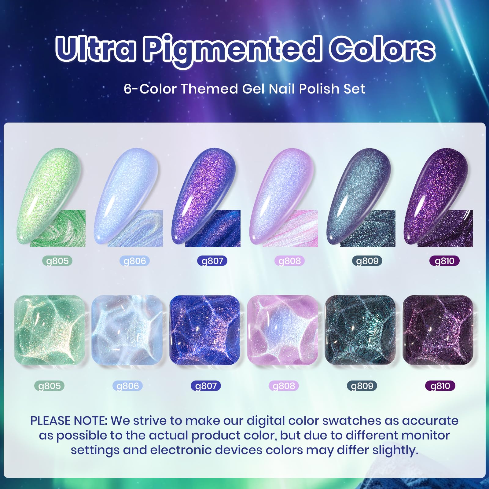 Beetles Kaleido Galaxy for ombre and glitter nail art inspiration.