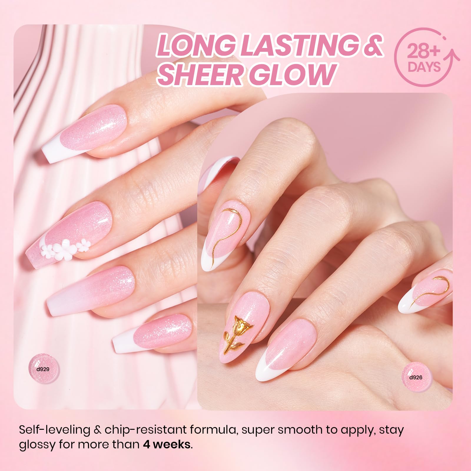 Beetles glitter pink UV gel polish with high gloss shine for salon-like results.