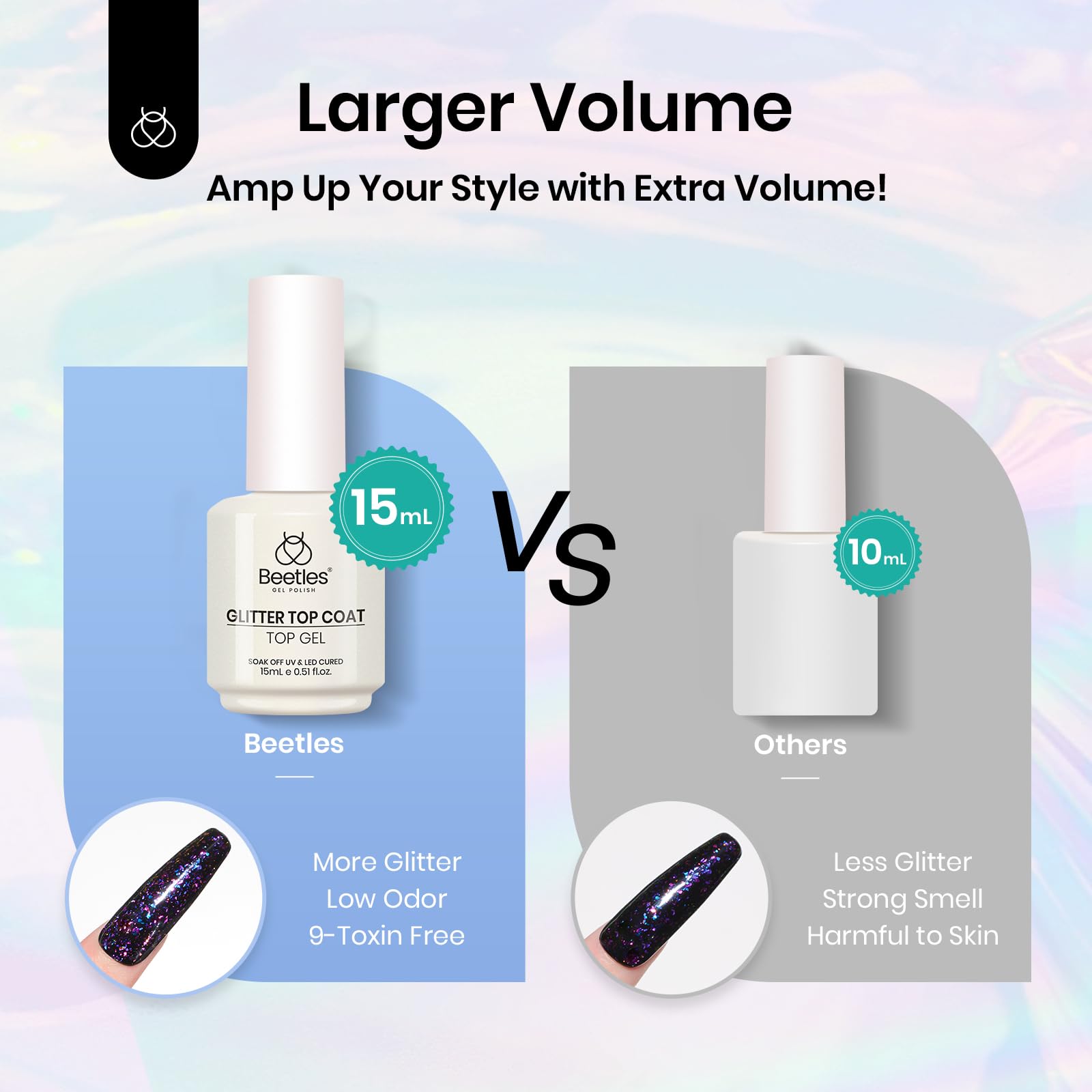 Beetles Glitter Top Coat 15ml protects color with lasting gloss