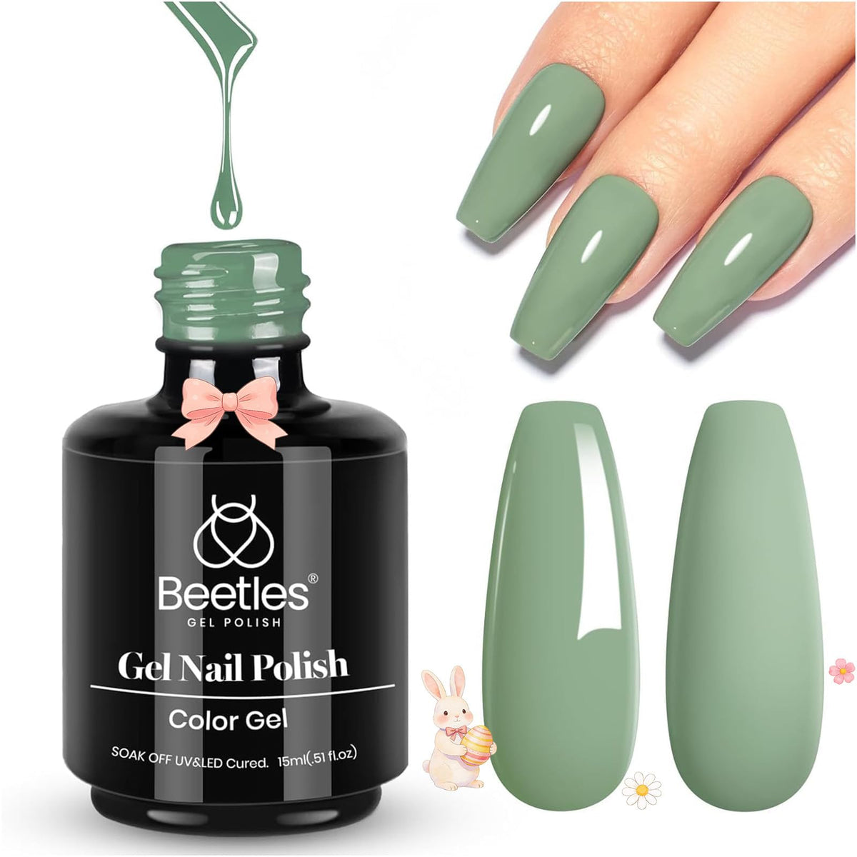 Beetles Green Gel Nail Polish bottle showing emerald shade for at-home manicures with salon-like shine.