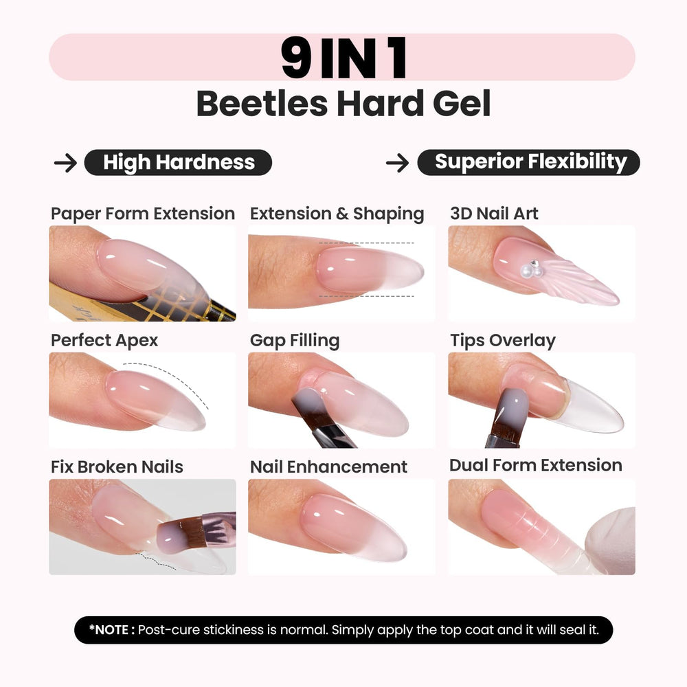 Beetles Rose Dusk gel in hand during application for precise extensions.