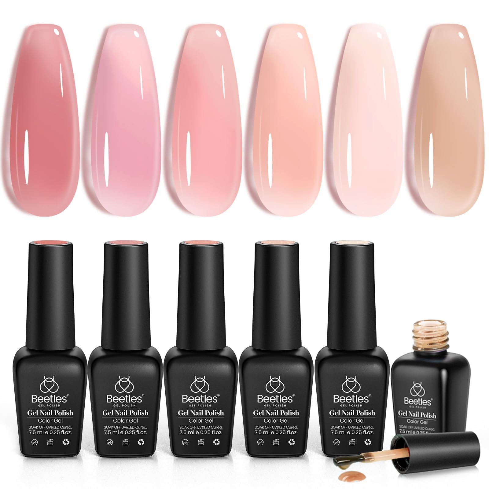 Beetles Jelly Gel Set closeup showing six colors with buildable coverage