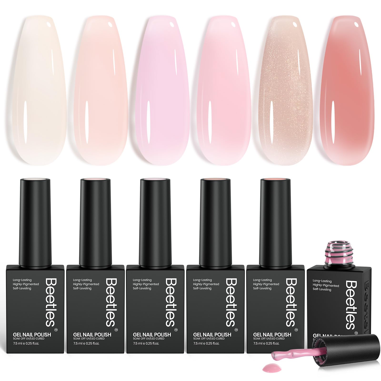 Beetles Jelly Gel Nail Polish Set with six peach bottle colors for warm glow