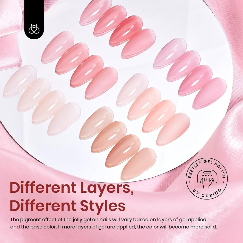 Beetles Jelly Gel Nude Pink swatches for versatile nude-to-sheer looks
